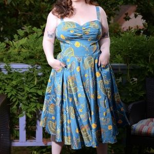 Nancy Dress - Teal Spanish Fans
